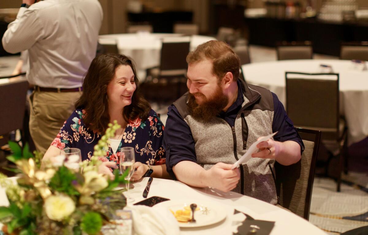 Kirby Curtis, a fourth-year medical student at NYIT College of Osteopathic Medicine at Arkansas State University, celebrates with his wife Kayla upon learning that he Matched in the UAMS Northeast Family Medicine residency program in Jonesboro Friday. NYITCOM at A-State enjoyed a 99% placement rate in this year’s Match.