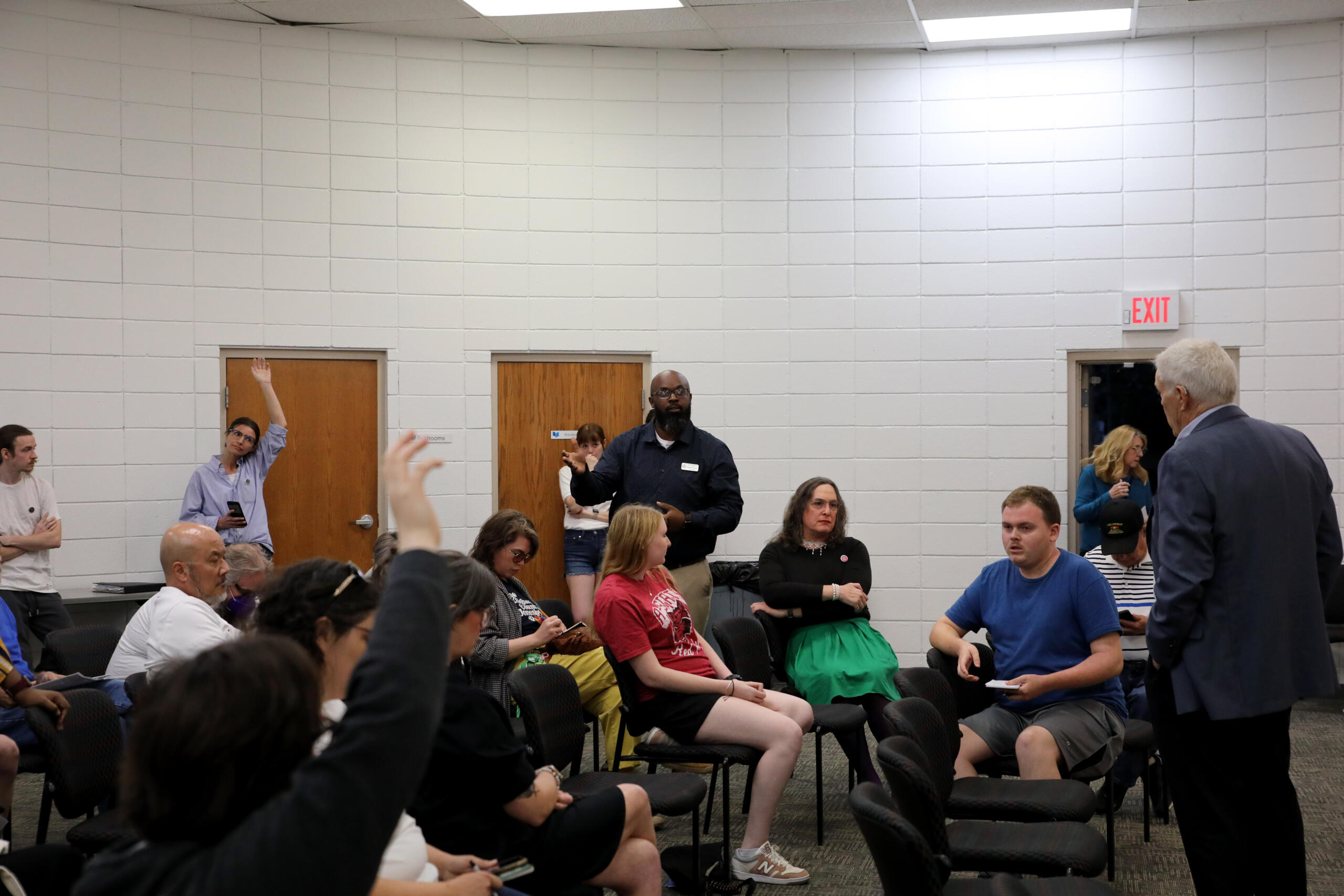 Attendees ask Sullivan about his plans for emergency funding for storm relief in Northeast Arkansas.