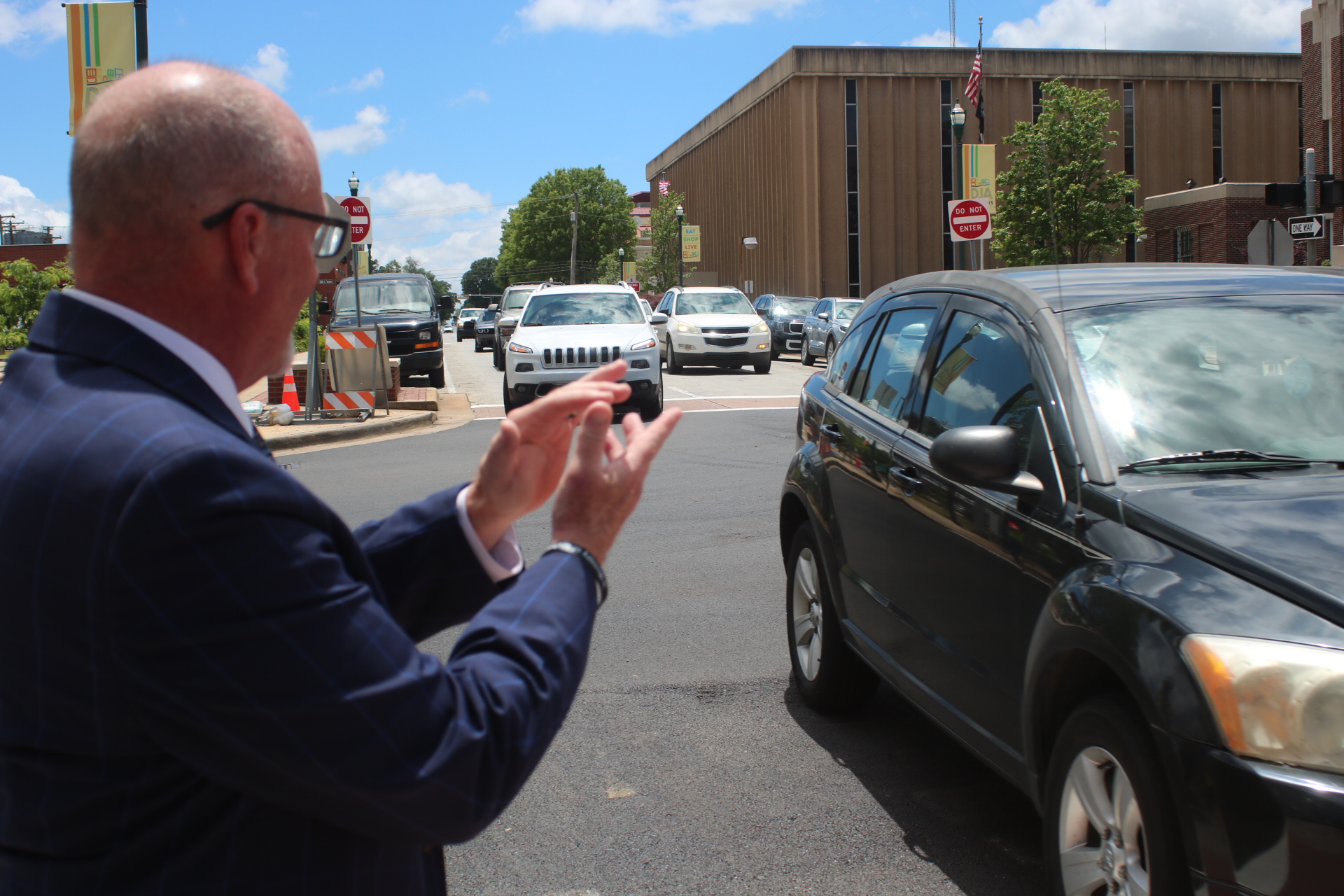 Copenhaver welcomes traffic onto Main Street.