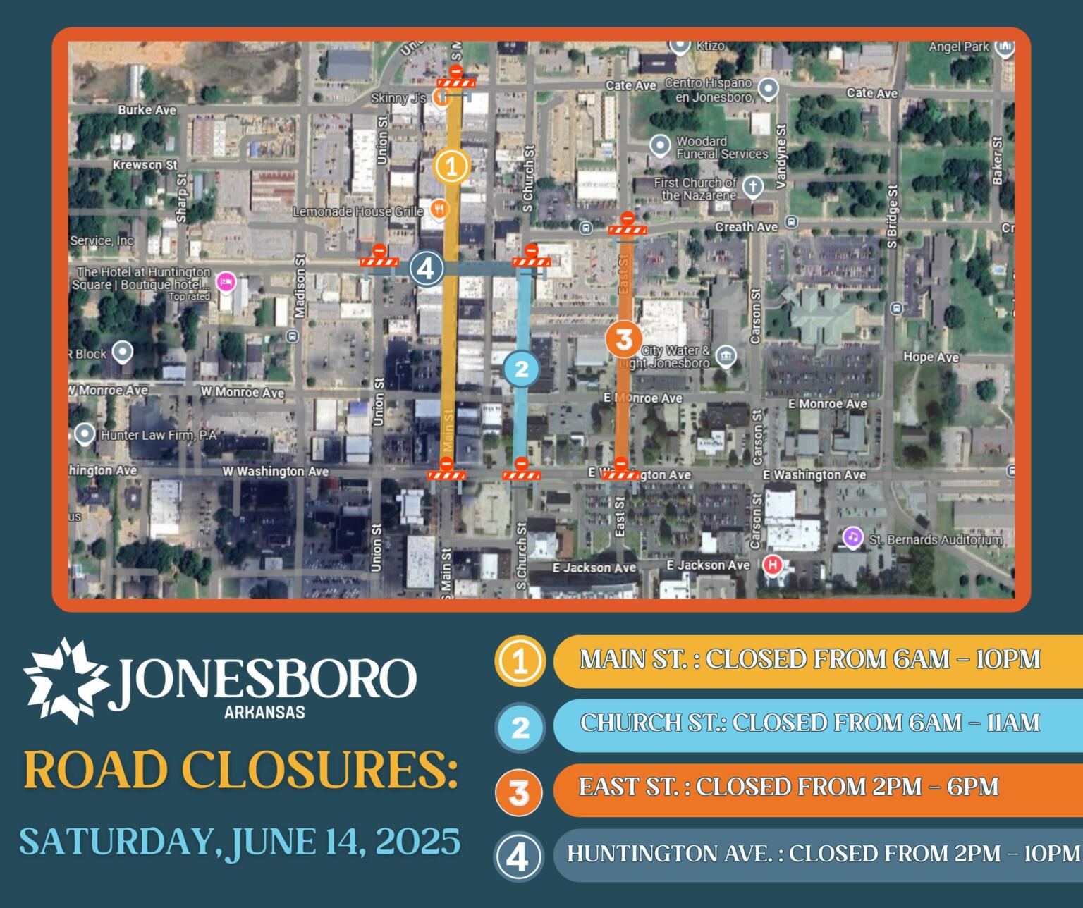 View of Downtown Jonesboro roads to be closed Saturday for multiple city events ...