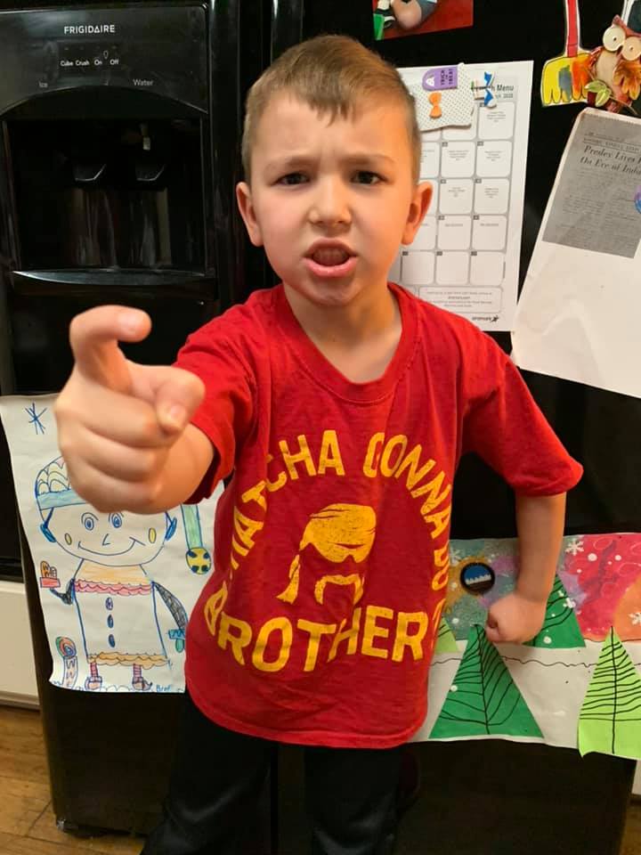 Brad Bobo's son, Brody, rocks his Hulk Hogan birthday shirt, a gift from his Nana Paula in 2020