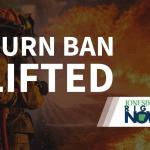 image of fireman putting out fire with Burn Ban Lifted in foreground