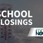 thermometer in snow with school closings text in foreground