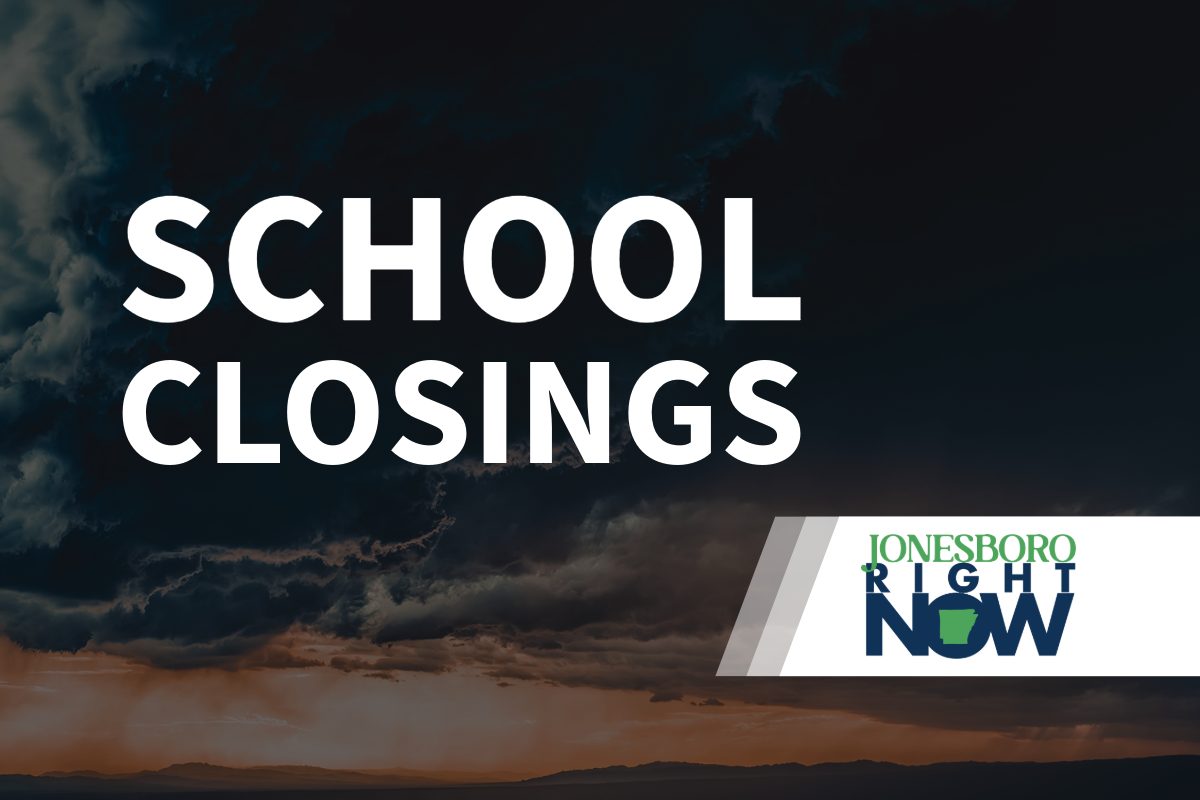 stormy sky with school closings text in foreground