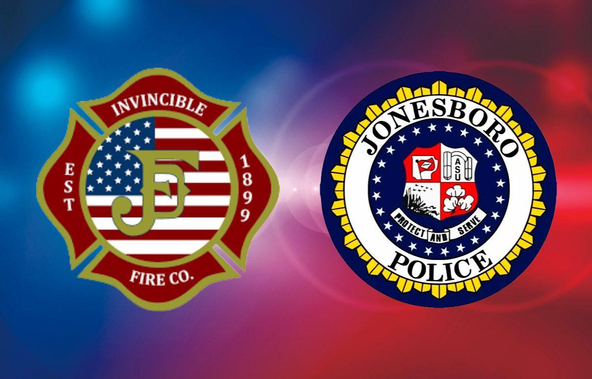 JFD badge and JPD badge with blue and red light background