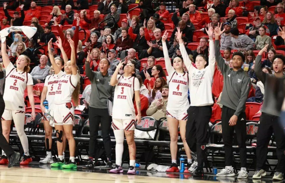 Womens basketball team cheer ... red wolves