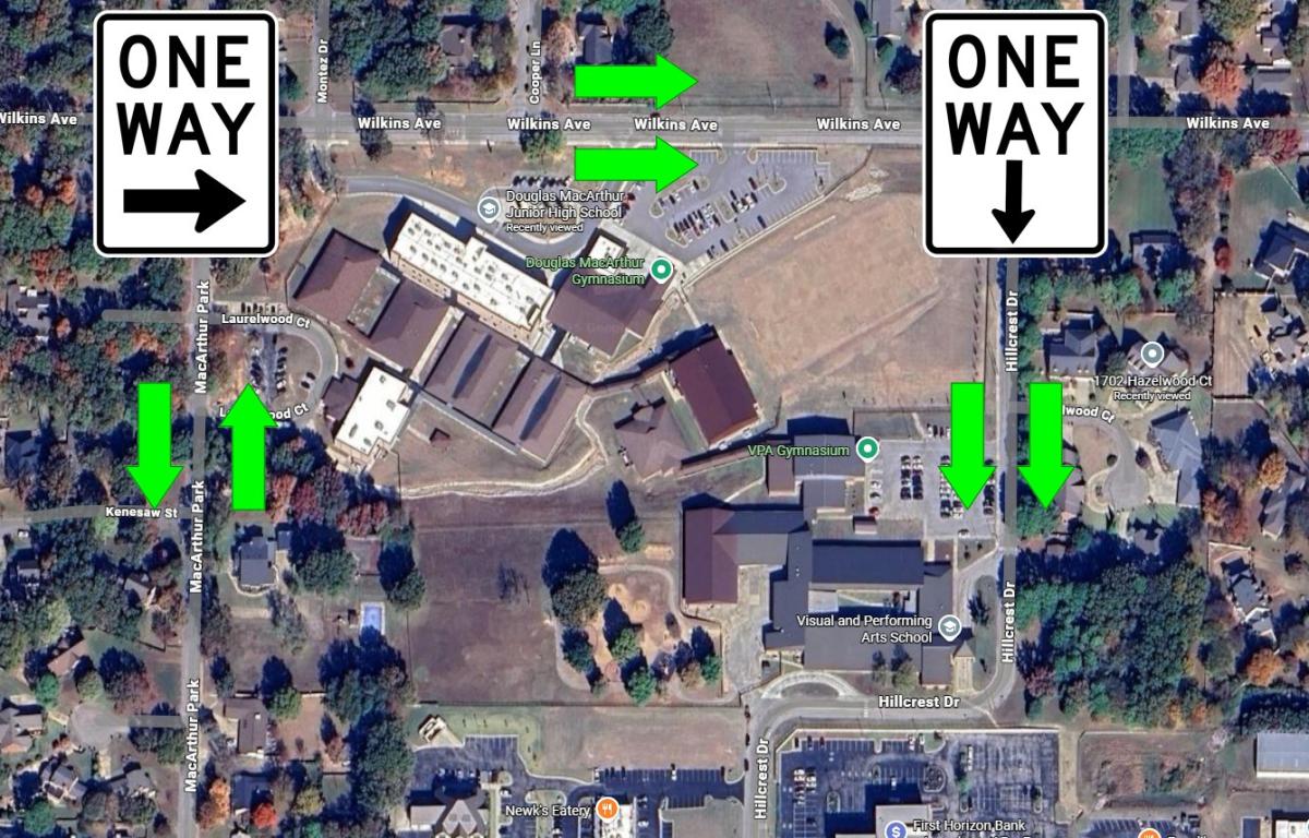 map depicting one way routes near jonesboro public schools