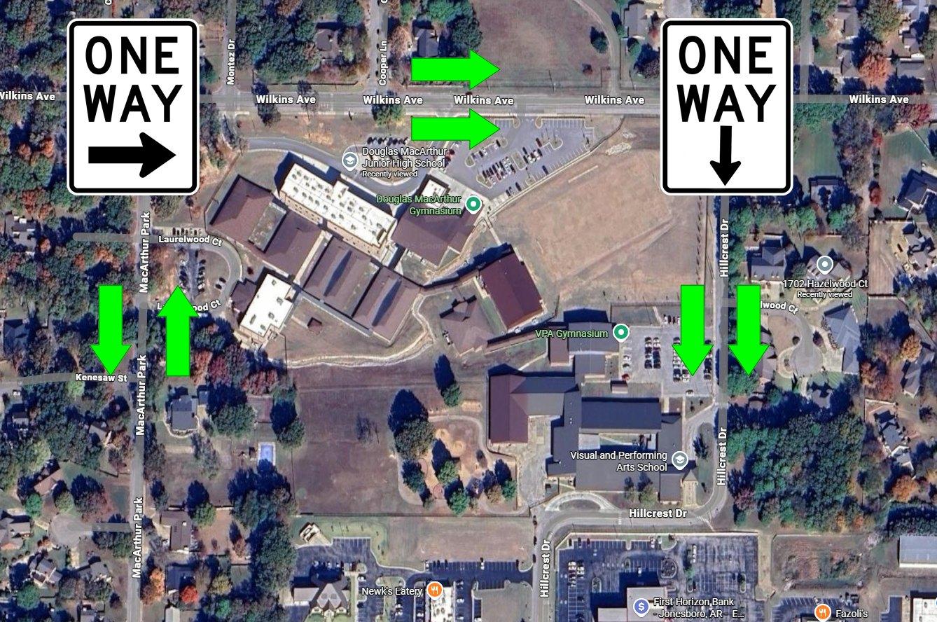 map depicting one way routes near jonesboro public schools