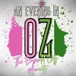 an evening in oz logo with pink and green