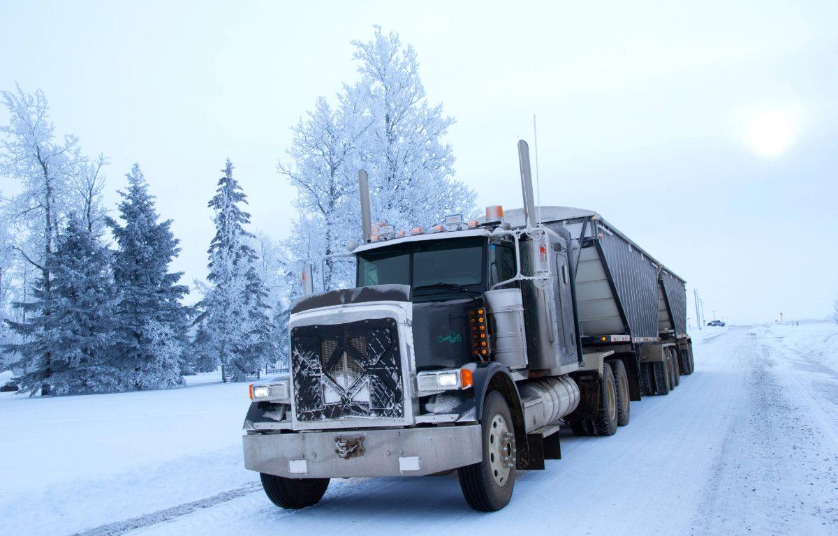 big rig semi truck on snow