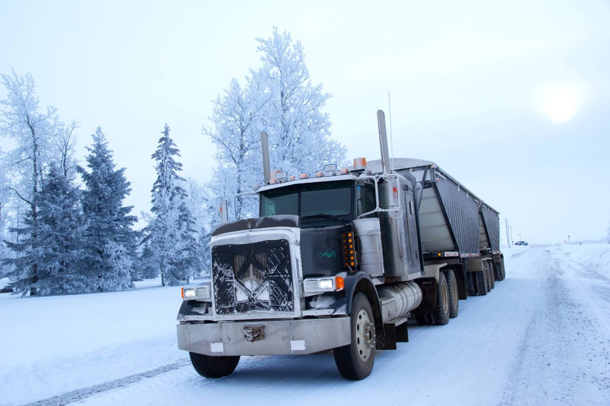 big rig semi truck on snow