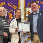 onesboro University Heights Lions Club First Vice President Deborah Levins (left) presents NYITCOM Student Doctor Karley Bloesch with a certificate recognizing her as the recipient of a newly-established scholarship the JUH Lions Club created to annually support an NYITCOM medical student. Joining Levins and Bloesch is Casey Pearce (far right), Director of External Relations for NYITCOM at A-State.