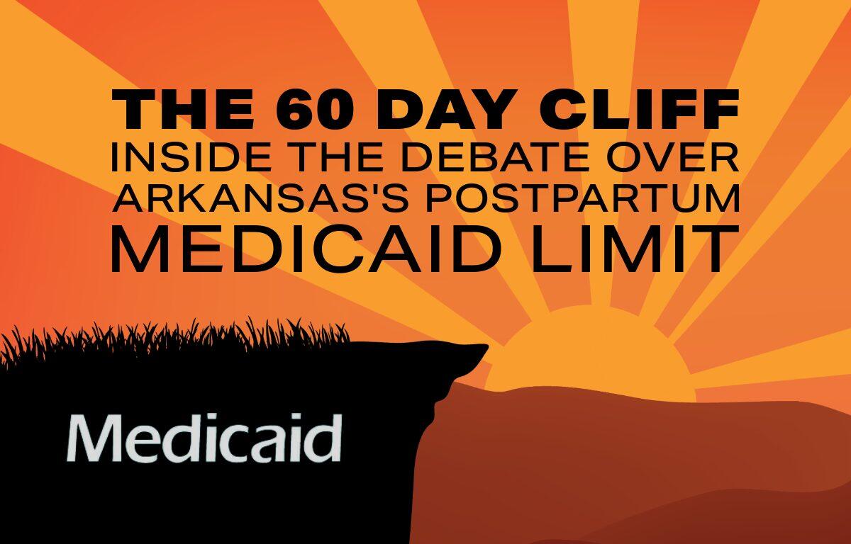 text graphic of a cliff with the medicaid logo on it