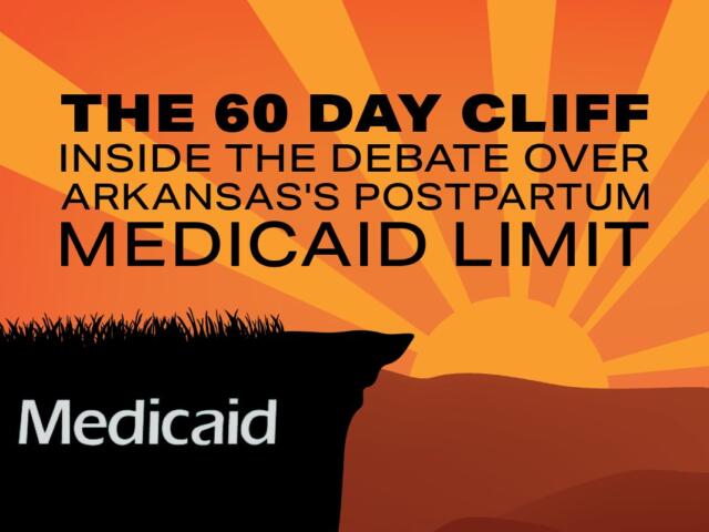 text graphic of a cliff with the medicaid logo on it