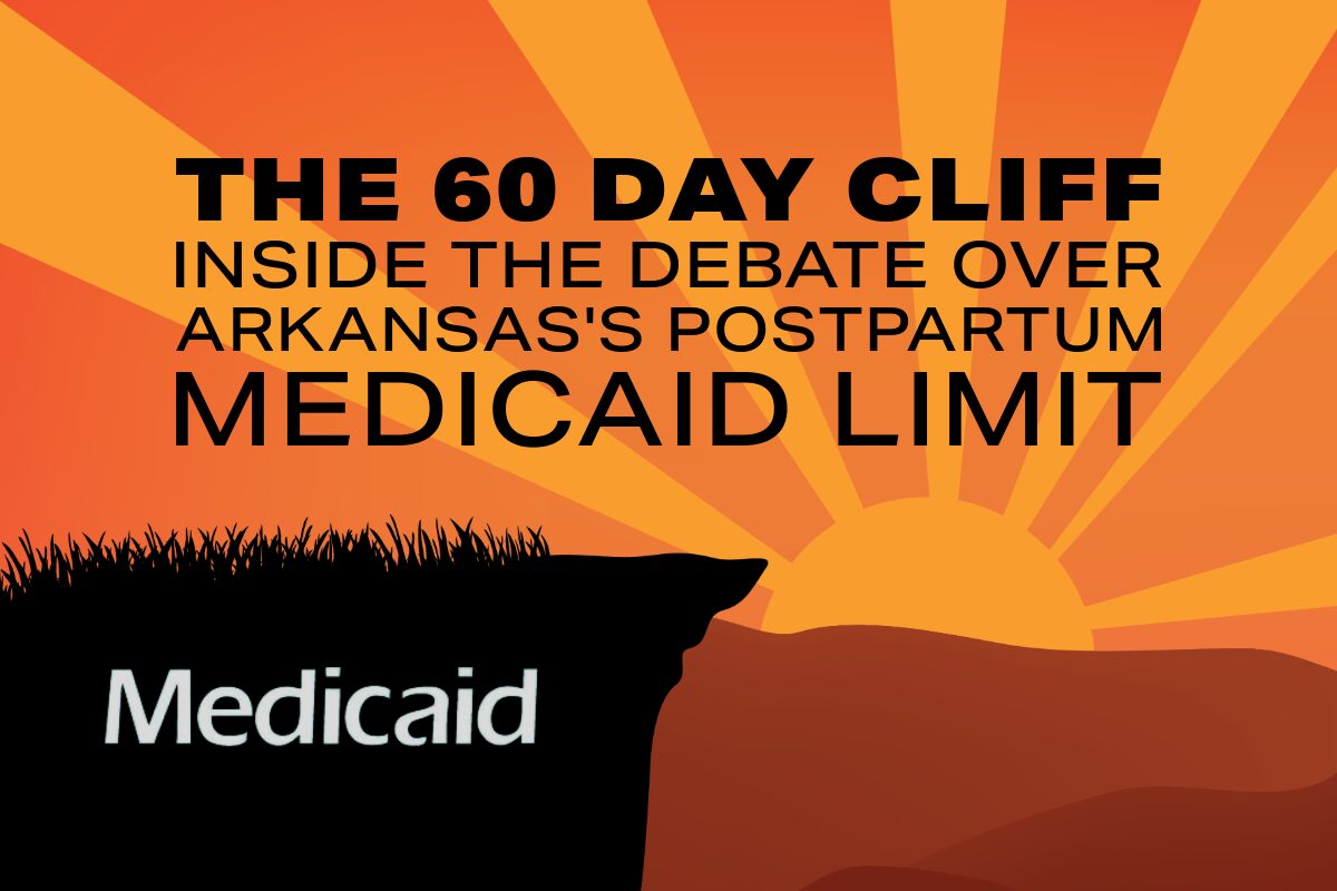 text graphic of a cliff with the medicaid logo on it