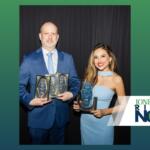 Jonesboro Unlimited Director of Communications Brandon Carter (left) and Director of Talent Attraction Bethania-Baray Harrison (right) with ADDY Awards.