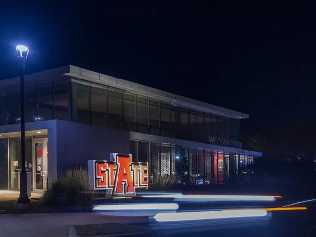 A-State Welcome Center at night