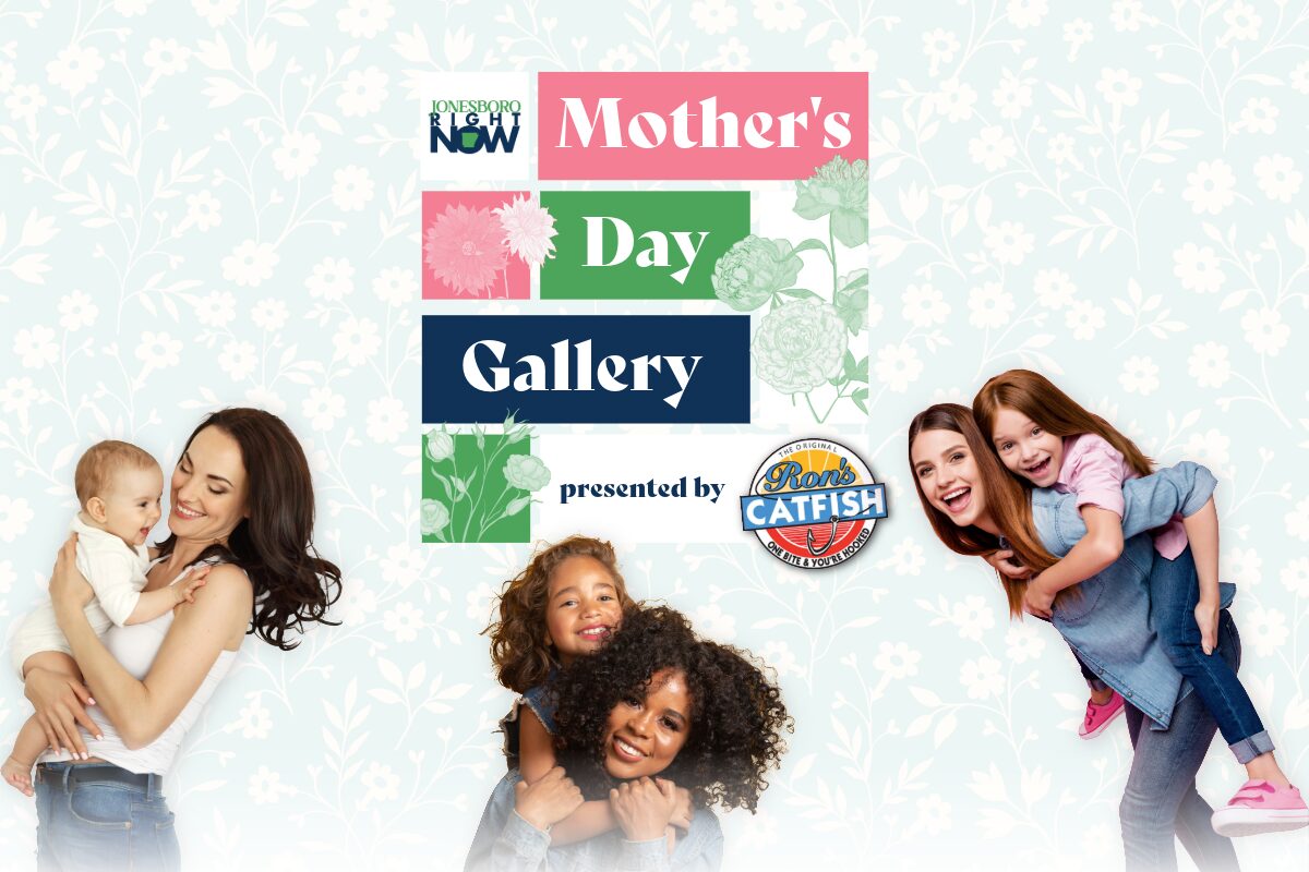 Colorful graphic reading 'Mother's Day Gallery' with 'presented by Ron's Catfish' and smiling mothers with children against a pastel floral background, celebrating Mother's Day events.
