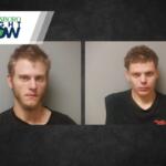 Two mugshots of young men wearing black shirts, shown side by side on a dark background with a Jonesboro Right Now banner in the corner.