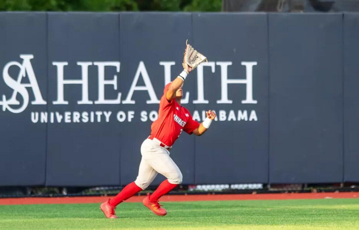 AState Baseball player catching ball at USA