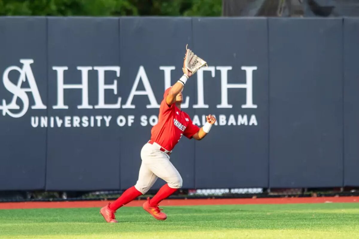 AState Baseball player catching ball at USA