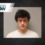 Mugshot-style photo of a young man with facial tattoos against a gray background, with a Jonesboro Right Now banner in the top-left corner.
