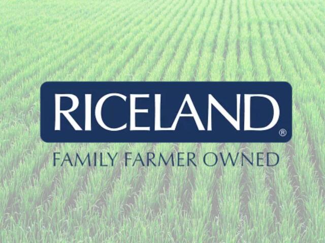 RICELAND logo on a green rice-field backdrop with the slogan 'FAMILY FARMER OWNED'.
