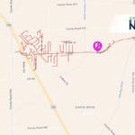 Map view of a residential area with red street outlines, a purple pinpoint marker, and a Jonesboro Right Now logo in the corner as context
