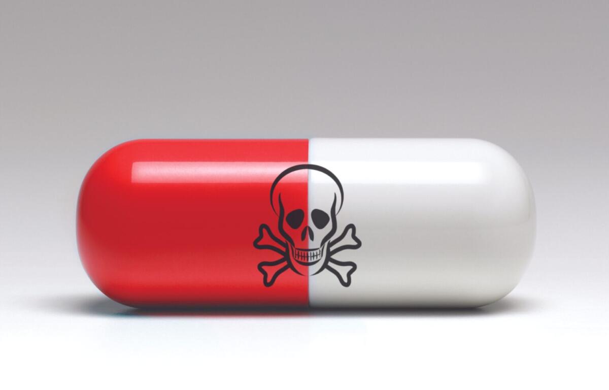 pill with skull and cross bones