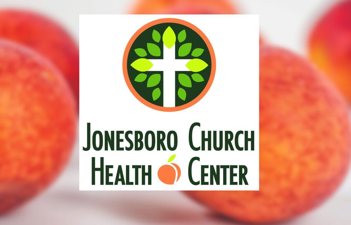 Jonesboro Church Health Center logo: white cross with green leaves inside an orange ring, with the organization name underneath.