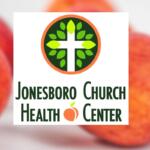 Jonesboro Church Health Center logo: white cross with green leaves inside an orange ring, with the organization name underneath.