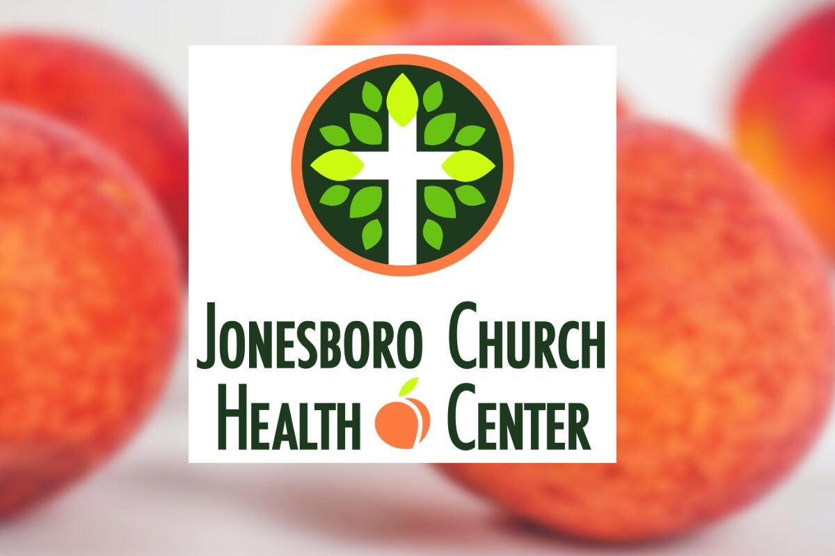Jonesboro Church Health Center logo: white cross with green leaves inside an orange ring, with the organization name underneath.